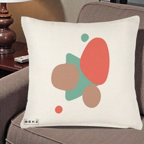 Perna Decorativa Abstract Forme Coral Turcoaz, 40x40 cm, Crem Reliefat, Husa Detasabila, Perna Inclusa, BEKZ®