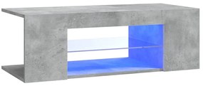 Comoda TV cu lumini LED, gri beton, 90x39x30 cm