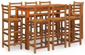 Set mobilier de bar de gradina, 9 piese, lemn masiv de acacia Lungime masa 150 cm, Scaune de bar cu spatar, 9