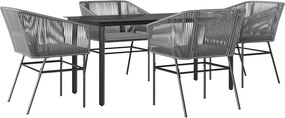 vidaXL Set de sufragerie de grădină 5 piese sticlă poliratan gri