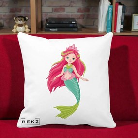 Perna Decorativa Sirena Roz cu Coroana, 40x40 cm, Alba Mata, Husa Detasabila, Perna Inclusa, BEKZ®