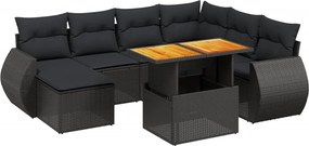 vidaXL Set mobilier de grădină cu perne, 8 piese, negru, poliratan