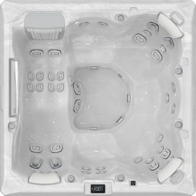 Minipiscina jacuzzi 6 persoane, alb-lucios, 43 jeturi, WiFi, sistem audio, In-Line WIS, Gecko IN.YE-3, scara SMART-IN STEP PEAKLIFE Wellis Atlas Life