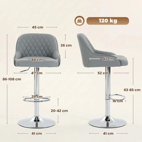 HOMCOM Set de 2 Scaune de Bar Rotative Reglabile pentru Bucătărie, Gri Deschis | Aosom Romania