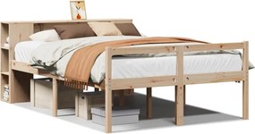 vidaXL Pat cu bibliotecă fără saltea, 135x190 cm, lemn masiv de pin