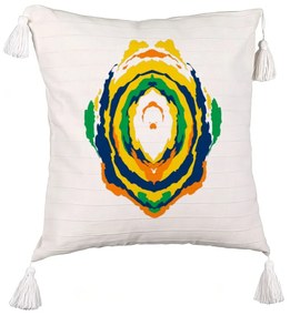Perna Decorativa cu Franjuri, Model Abstract, Multicolor, 45x45 cm, Ecru, Cu fermoar