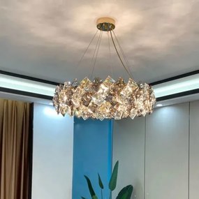 Candelabru Cristal, Elit's EsnWL348-400, 6 X E14, Auriu, 40 cm