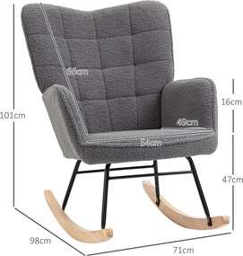 HOMCOM Fotoliu Balansoar Relaxant cu Brațe, Structură din Oțel și Picioare din Lemn de Fag, 71x98x101 cm, Gri Închis | Aosom Romania