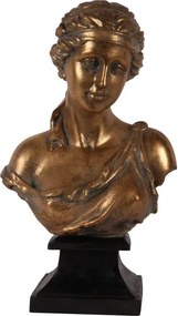 Bust decorativ din polirășină, auriu, chip de femeie în stil antic grecesc, pe soclu negru, finisaj antichizat, 42,8 x 25,5 x 16,5 cm, „Athena”