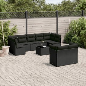 3249994 vidaXL Set canapele de grădină cu perne, 10 piese, negru, poliratan