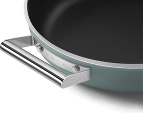 Oală puțin adâncă cu capac Smeg DPF2812EGM, 28 cm, 4,3 l, acoperire ceramică antiaderentă, potrivită pentru cuptor până la 250 °C, fără PFAS, compatibilă cu plitele cu inducție, verde smarald