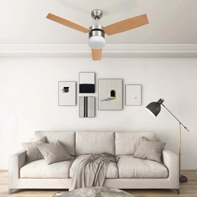 Ventilator tavan cu iluminare telecomanda, maro deschis, 108 cm