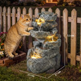 Outsunny Fântână de exterior cu design de rocă în 6 niveluri, cascadă de apă cu lumini LED, debit reglabil, gri | Aosom Romania