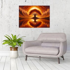 Tablou pe sticlă – Arbore în soare sângeriu (70x50 cm)