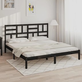 Cadru de pat Super King 6FT, negru, 180x200 cm, lemn masiv Negru, 180 x 200 cm