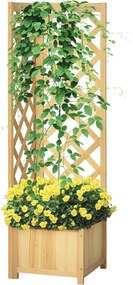 Outsunny Jardinieră cu spalier din lemn Ghiveci exterior pentru colț pentru plante cățărătoare 40x40x145 cm Natural | Aosom Romania
