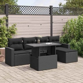 3326296 vidaXL Set mobilier de grădină cu perne, 6 piese, negru, poliratan