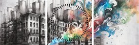Tablou - Viața industrială (cu ceas) (90x30 cm)