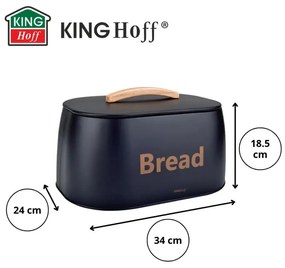 Cutie pentru paine Kinghoff KH 1946, 35 cm, Corp metalic, Maner din lemn, Negru