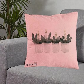 Perna Decorativa Lumanari in Borcane cu Eucalipt, 40x40 cm, Roz, Husa Detasabila, Perna Inclusa, BEKZ®