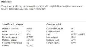 Veioza stil industrial JOWITA alb-negru