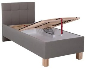 Pat tapițat MARIA ONE, 90x200 cm, cu spațiu de depozitare, fără saltea, culoare taupe