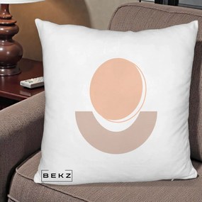Perna Decorativa Geometric Boho Luna si Disc, 40x40 cm, Alb Pufos, Husa Detasabila, Perna Inclusa, BEKZ®