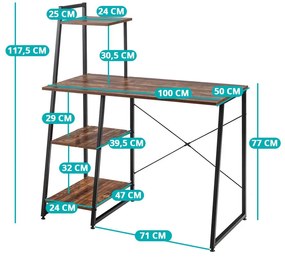 Birou de calculator compact, statie de lucru cu 4 rafturi