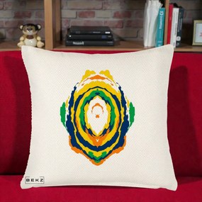 Perna Decorativa Oval Abstract Multicolor, 40x40 cm, Crem Reliefat, Husa Detasabila, Perna Inclusa, BEKZ®