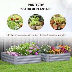 Outsunny Set de 2 Paturi pentru Legume Înălțate, Jardiniere din Metal pentru Plante, Legume, Arbusti, 100x100x30cm, Gri | Aosom Romania