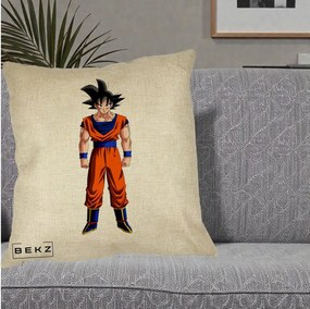 Perna Personalizata Dragon Ball Goku Complet in Gi Portocaliu, 40x40 cm, Crem, Husa Detasabila, Perna Inclusa, BEKZ®
