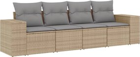 vidaXL Set canapele de grădină, 4 piese, cu perne, bej, poliratan