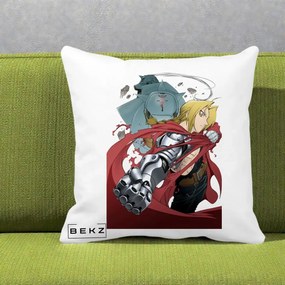 Perna Personalizata Fullmetal Alchemist Brotherhood Edward si Al Poster, 40x40 cm, Alba Mata, Husa Detasabila, Perna Inclusa, BEKZ®