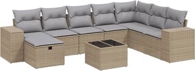 vidaXL Set canapele de grădină, 9 piese, cu perne, bej, poliratan