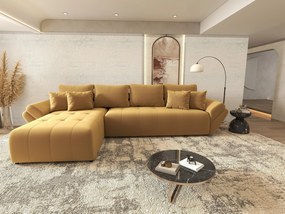 Colțar extensibil dumonde cu ladă de depozitare si sezut confortabil din spuma high-density, Berlin XL Royal Mustar 350x185 cm