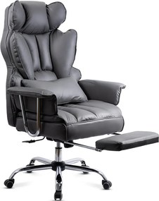 Scaun directorial gri din piele ecologica rezistent pana la 150 kg OFF 413