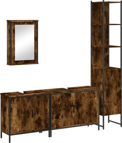 vidaXL Set mobilier de baie, 4 piese, stejar fumuriu, lemn prelucrat