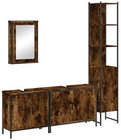 3214812 vidaXL Set mobilier de baie, 4 piese, stejar fumuriu, lemn prelucrat