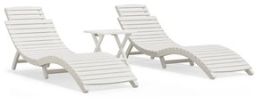 3155471 vidaXL Șezlonguri de plajă cu masă, 2 buc, alb, lemn masiv de acacia