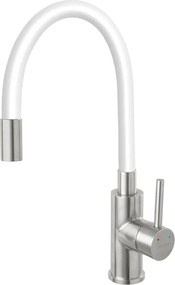 Baterie bucatarie cu pipa flexibila Ferro Zumba alb - inox