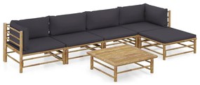 3058238 vidaXL Set mobilier de grădină cu perne gri închis, 6 piese, bambus