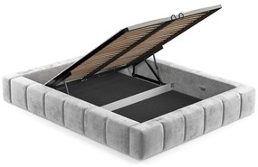 Pat matrimonial gri deschis tapițat cu spațiu de depozitare cu somieră 200x200 cm Aruba L – Maison de Rêve