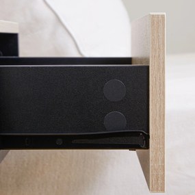 HOMCOM Set de 2 Noptiere suspendate - Set de 2 Noptiere - sertar Culisant, etajera, Bicolore Aspect stejar Negru | Aosom Romania