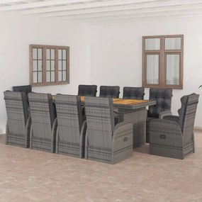 3059349 vidaXL Set mobilier de exterior cu perne, 11 piese, gri, poliratan