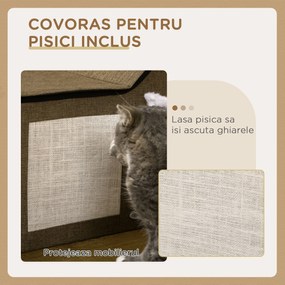 Casa Apartament pentru Pisici cu Pernuta de Zgariat, Perna Moale, Doua usi, 65x41x45,5cm Maro, Alb Crem PawHut | Aosom RO