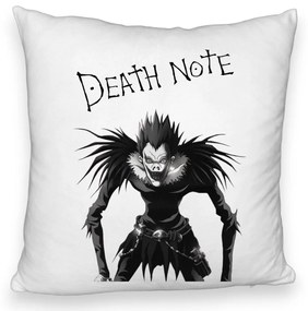 Perna Decorativa Fluffy cu Deathnote, 40x40 cm, Alba, Husa Detasabila, Burduf