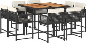 vidaXL Set mobilier de grădină cu perne, 9 piese, negru, poliratan