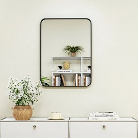 HOMCOM Oglindă de Baie 60 x 80 cm Oglindă Decorativă de Perete cu Ramă Metalică și Cârlig Ușor de Agățat pentru Sufragerie, Hol, Intrare - Negru | Aosom Romania