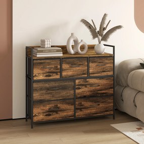 HOMCOM Dulap de Depozitare, Comodă cu 7 Sertare din Material Textil, Design Industrial, Structură din Oțel, 98x29x85cm, Maro/Negru | Aosom Romania