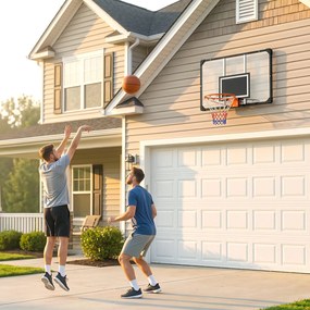 SPORTNOW Coș de Baschet de Perete pentru Exterior 113 x 73 cm, Inel Ø45 cm și Plasă, Negru | Aosom Romania